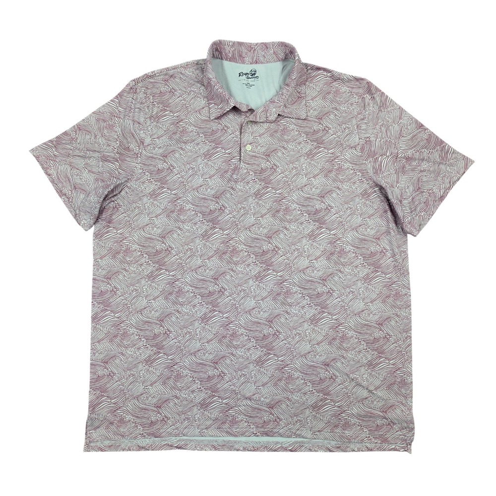 Reyn Spooner Limited Issue Mens 2XL Wave Print Performance Polo Shirt Burgundy
